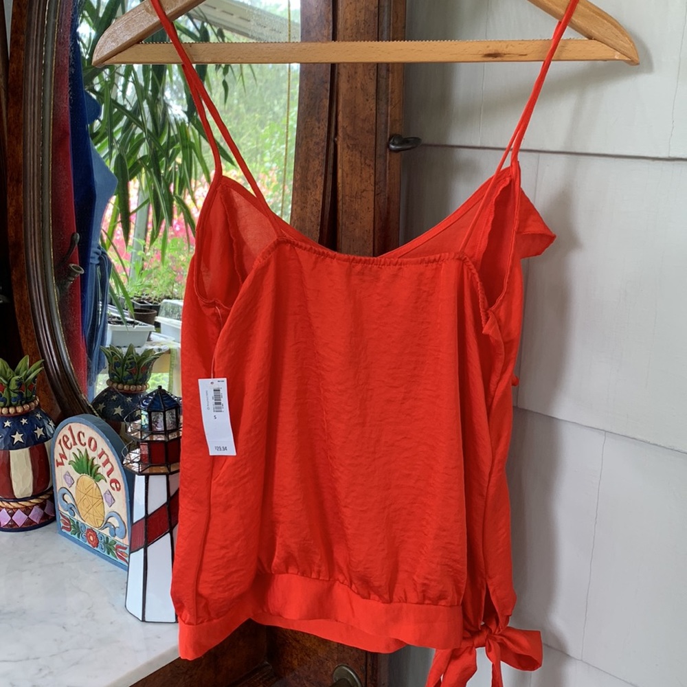 NWT Old Navy Red Silky Ruffle Side-Tie Tank Blouse Blouson Spaghetti Strap Top - Picture 6 of 8